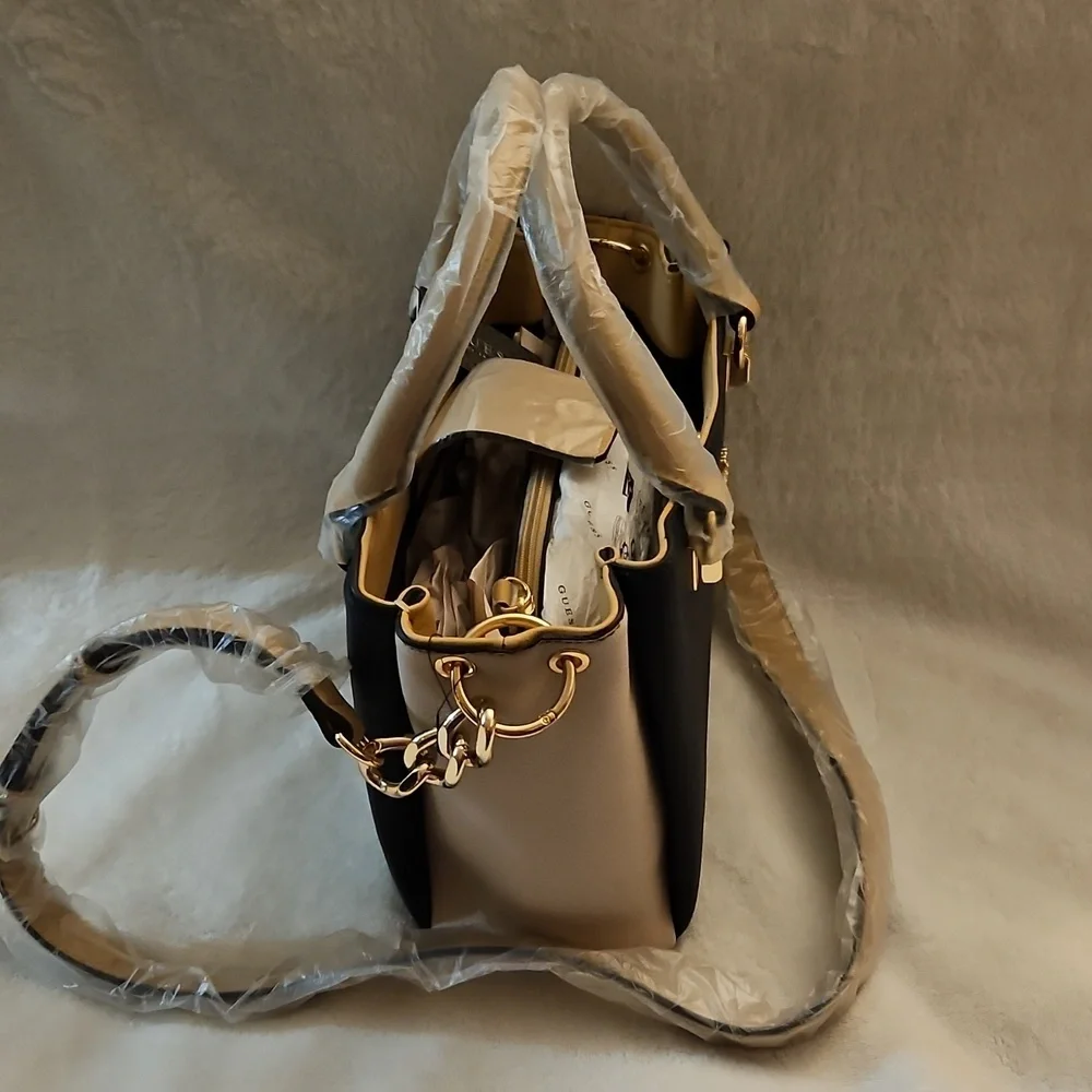 GUESS Bon Bon Faux Leather Two-tone Double Handle Satchel Bag